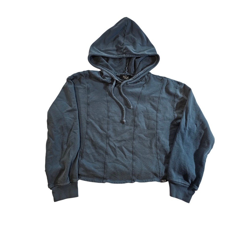 NUX Cropped Hoodie Women Size‎ M Blue Seamed French Terry Activewear Sweatshirt